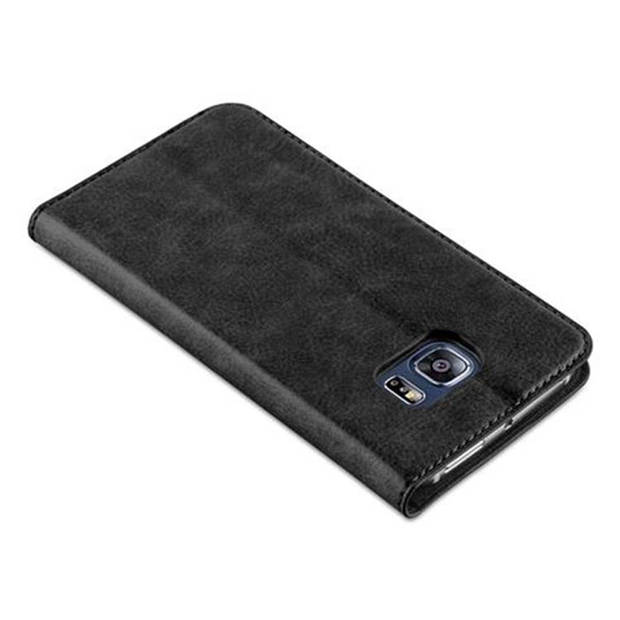 Cadorabo Hoesje geschikt voor Samsung Galaxy S6 EDGE in ZWARTE NACHT - Beschermhoes Case magnetische sluiting Cover