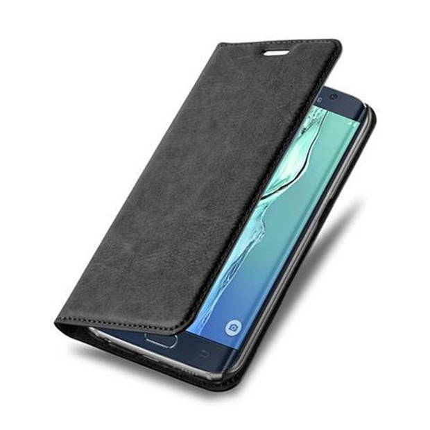 Cadorabo Hoesje geschikt voor Samsung Galaxy S6 EDGE in ZWARTE NACHT - Beschermhoes Case magnetische sluiting Cover