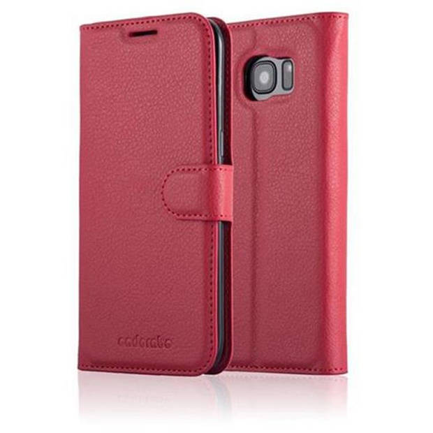 Cadorabo Hoesje geschikt voor Samsung Galaxy S7 EDGE in KARMIJN ROOD - Beschermhoes Cover magnetische sluiting Case