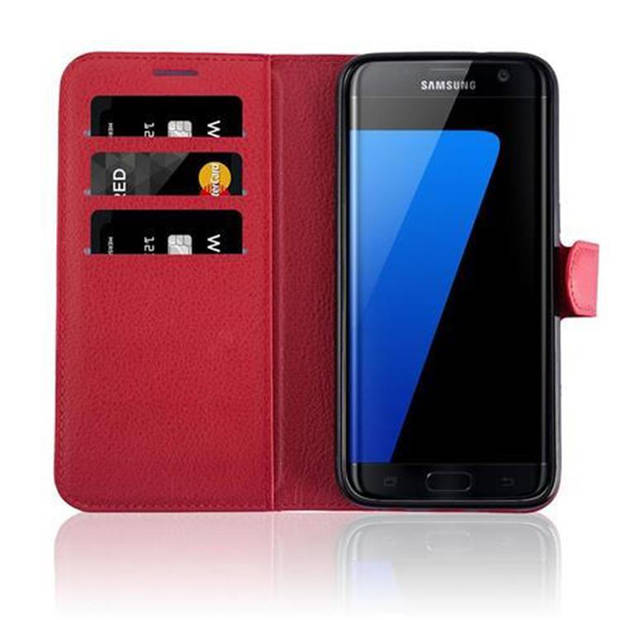 Cadorabo Hoesje geschikt voor Samsung Galaxy S7 EDGE in KARMIJN ROOD - Beschermhoes Cover magnetische sluiting Case