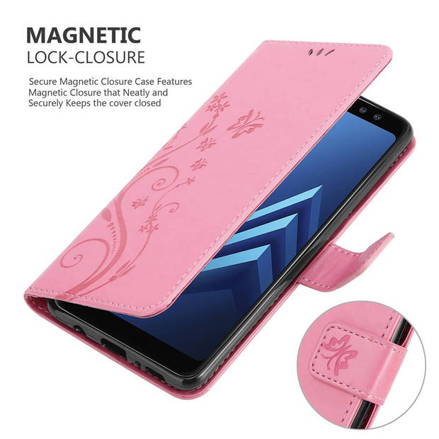 Cadorabo Hoesje geschikt voor Samsung Galaxy A8 2018 in BLOEMEN ROZE - Beschermhoes Case Cover Bloemen magnetische