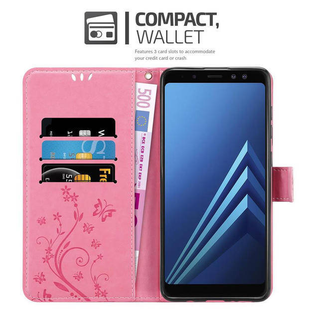 Cadorabo Hoesje geschikt voor Samsung Galaxy A8 2018 in BLOEMEN ROZE - Beschermhoes Case Cover Bloemen magnetische