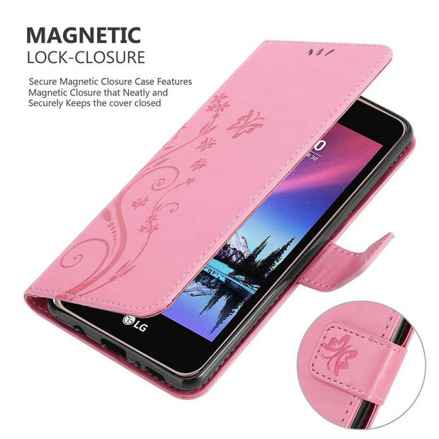 Cadorabo Hoesje geschikt voor LG K4 2017 in BLOEMEN ROZE - Beschermhoes Case Cover Bloemen magnetische sluiting