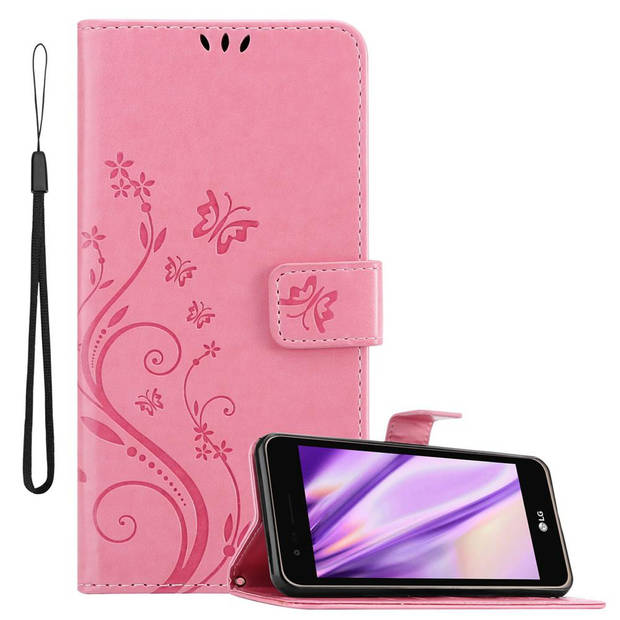 Cadorabo Hoesje geschikt voor LG K4 2017 in BLOEMEN ROZE - Beschermhoes Case Cover Bloemen magnetische sluiting