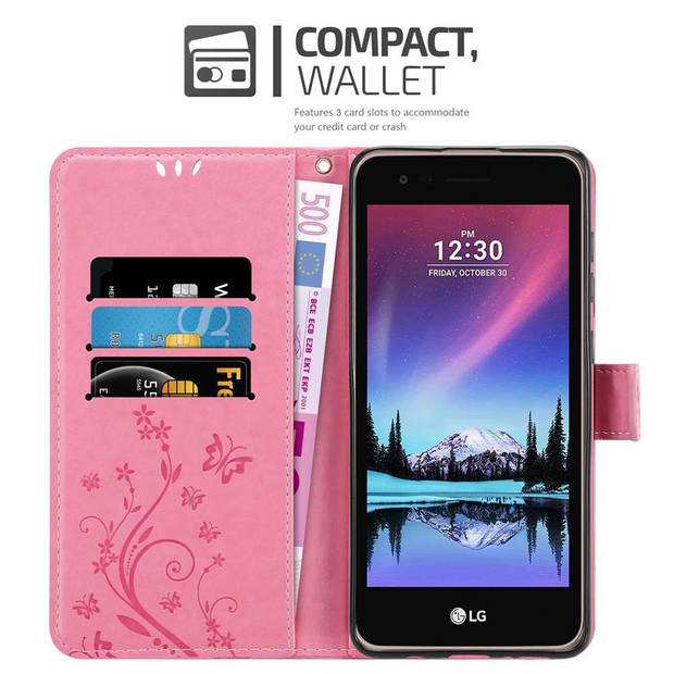 Cadorabo Hoesje geschikt voor LG K4 2017 in BLOEMEN ROZE - Beschermhoes Case Cover Bloemen magnetische sluiting