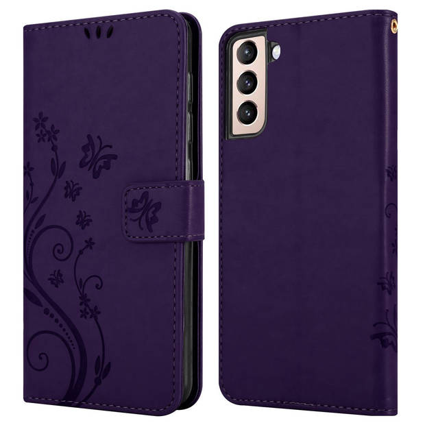 Cadorabo Hoesje geschikt voor Samsung Galaxy S21 PLUS in BLOEMEN DONKER PAARS - Beschermhoes Case Cover Bloemen