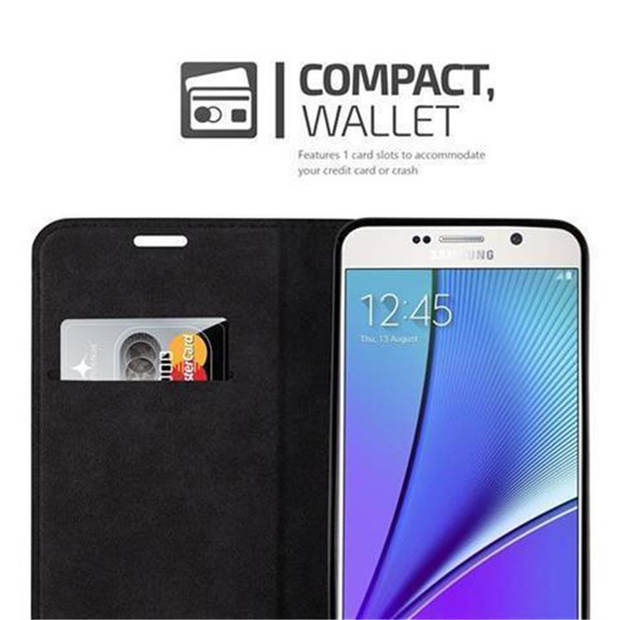 Cadorabo Hoesje geschikt voor Samsung Galaxy NOTE 5 in ZWARTE NACHT - Beschermhoes Case magnetische sluiting Cover