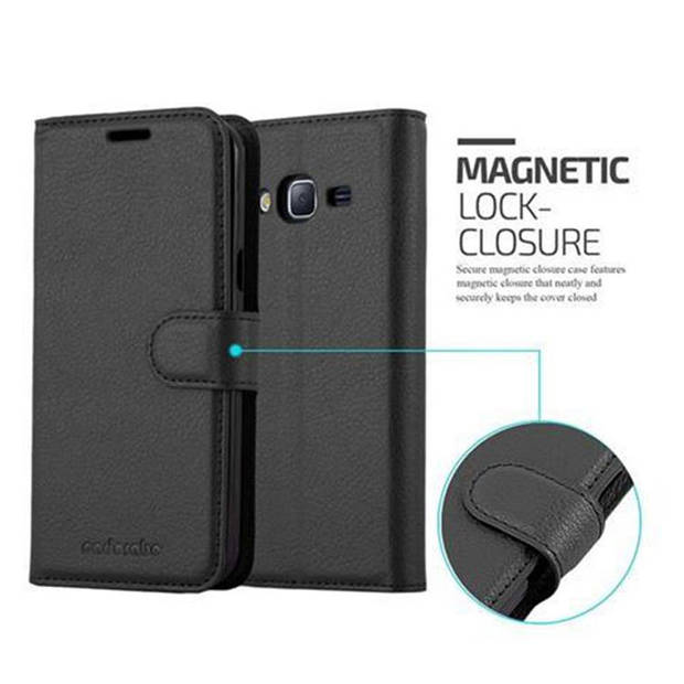 Cadorabo Hoesje geschikt voor Samsung Galaxy J3 2016 in PHANTOM ZWART - Beschermhoes Cover magnetische sluiting Case