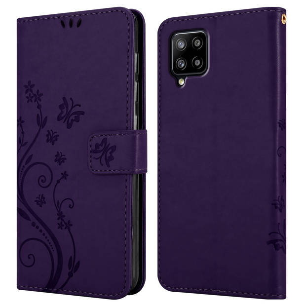 Cadorabo Hoesje geschikt voor Samsung Galaxy A42 5G / M42 5G in BLOEMEN DONKER PAARS - Beschermhoes Case Cover Bloemen