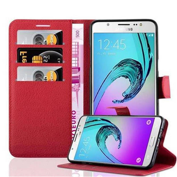 Cadorabo Hoesje geschikt voor Samsung Galaxy J7 2016 in KARMIJN ROOD - Beschermhoes Cover magnetische sluiting Case