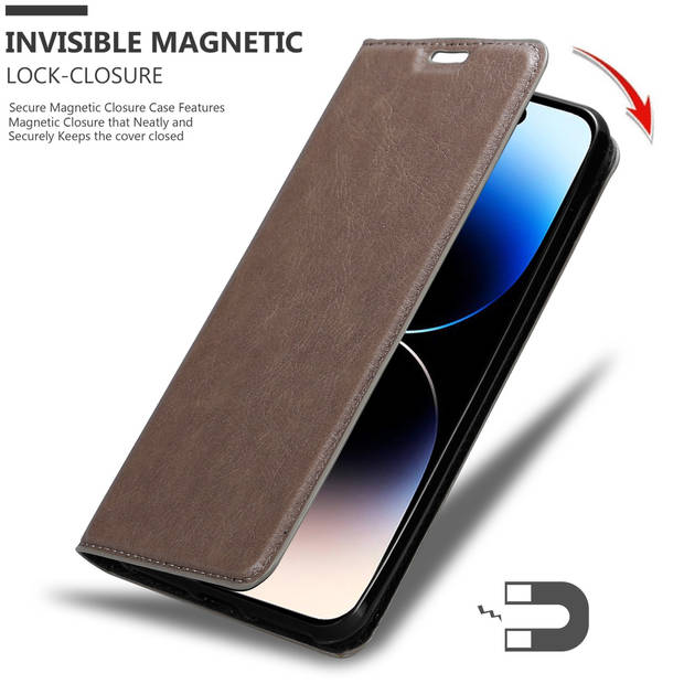 Cadorabo Hoesje geschikt voor Apple iPhone 14 PRO MAX in KOFFIE BRUIN - Beschermhoes Case magnetische sluiting Cover