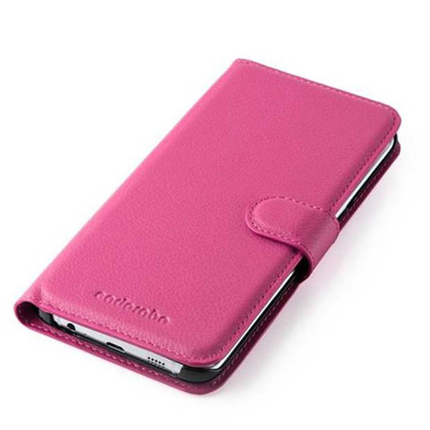 Cadorabo Hoesje geschikt voor Samsung Galaxy S6 EDGE in KERSEN ROZE - Beschermhoes Cover magnetische sluiting Case