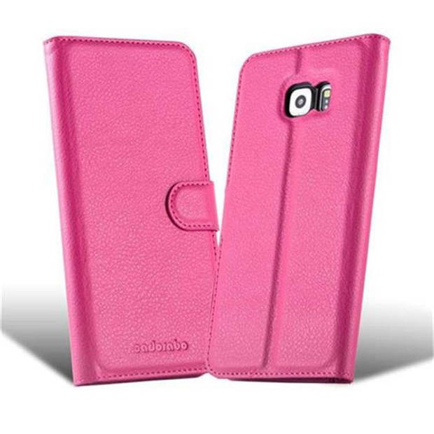 Cadorabo Hoesje geschikt voor Samsung Galaxy S6 EDGE in KERSEN ROZE - Beschermhoes Cover magnetische sluiting Case