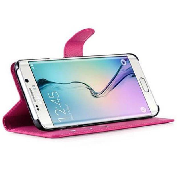 Cadorabo Hoesje geschikt voor Samsung Galaxy S6 EDGE in KERSEN ROZE - Beschermhoes Cover magnetische sluiting Case