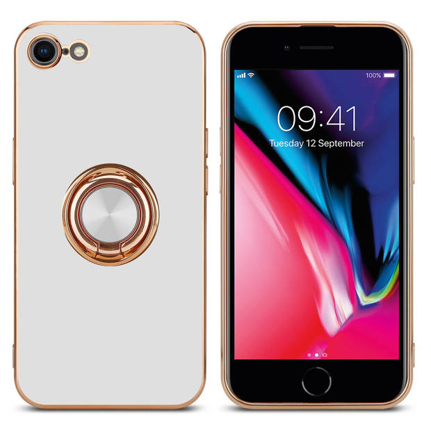 Cadorabo Hoesje geschikt voor Apple iPhone 7 / 7S / 8 / SE 2020 in Glossy Wit - Goud - Beschermhoes Camerabescherming