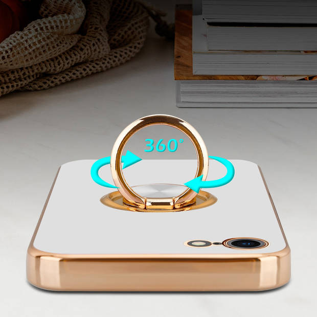 Cadorabo Hoesje geschikt voor Apple iPhone 7 / 7S / 8 / SE 2020 in Glossy Wit - Goud - Beschermhoes Camerabescherming