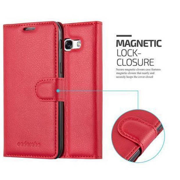 Cadorabo Hoesje geschikt voor Samsung Galaxy A3 2017 in KARMIJN ROOD - Beschermhoes Cover magnetische sluiting Case