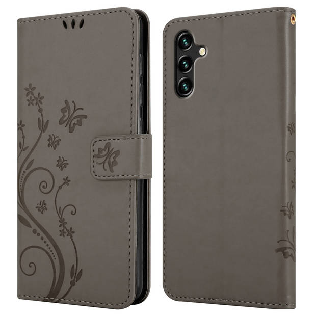 Cadorabo Hoesje geschikt voor Samsung Galaxy A13 5G in BLOEMEN GRIJS - Beschermhoes Case Cover Bloemen magnetische