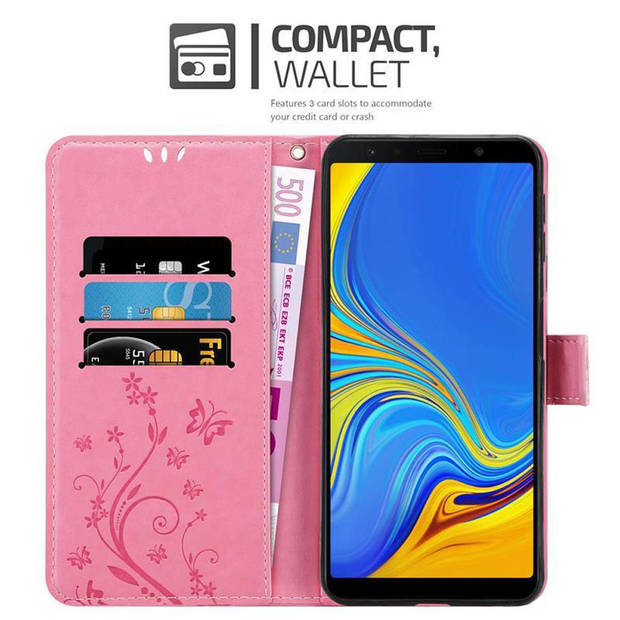 Cadorabo Hoesje geschikt voor Samsung Galaxy A7 2018 in BLOEMEN ROZE - Beschermhoes Case Cover Bloemen magnetische