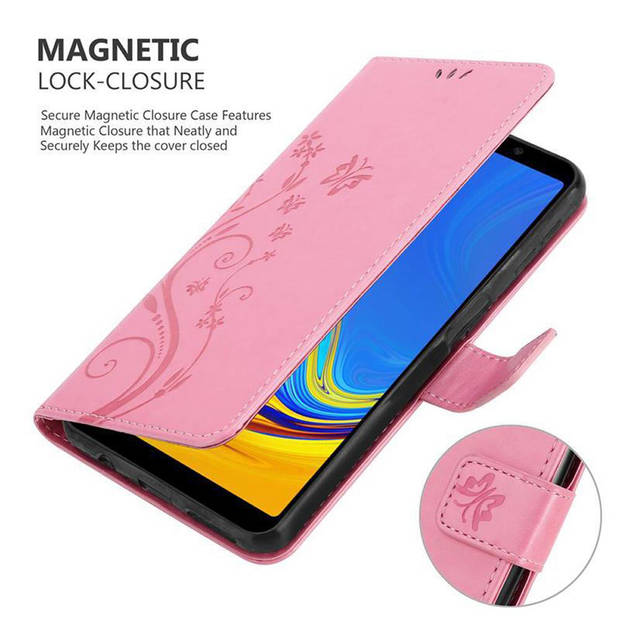 Cadorabo Hoesje geschikt voor Samsung Galaxy A7 2018 in BLOEMEN ROZE - Beschermhoes Case Cover Bloemen magnetische