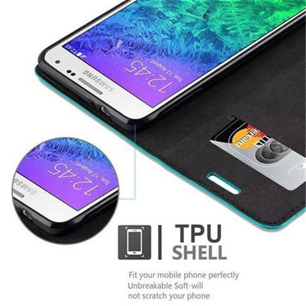 Cadorabo Hoesje geschikt voor Samsung Galaxy ALPHA in BENZINE TURKOOIS - Beschermhoes Case magnetische sluiting Cover