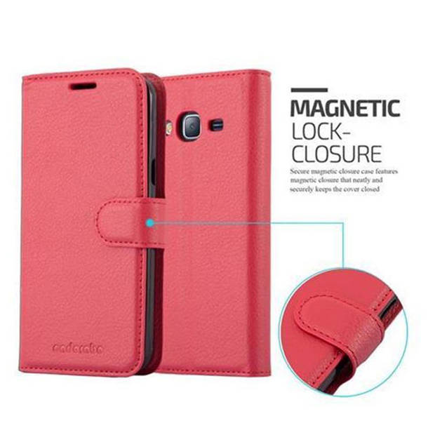 Cadorabo Hoesje geschikt voor Samsung Galaxy J3 2016 in KARMIJN ROOD - Beschermhoes Cover magnetische sluiting Case