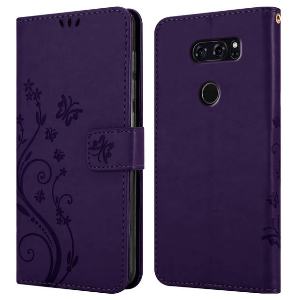 Cadorabo Hoesje geschikt voor LG V30 / V30+ / V30S / V30S+ in BLOEMEN DONKER PAARS - Beschermhoes Case Cover Bloemen