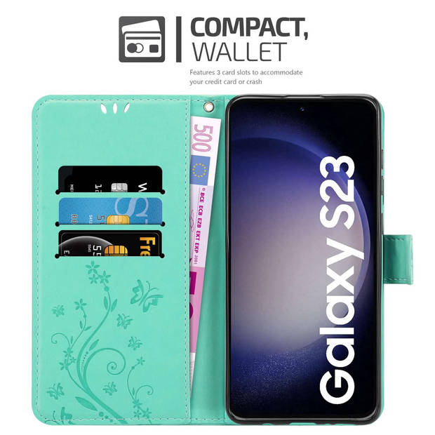 Cadorabo Hoesje geschikt voor Samsung Galaxy S23 in BLOEMEN TURKOOIS - Beschermhoes Case Cover Bloemen magnetische