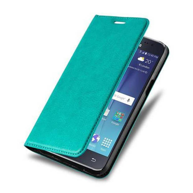 Cadorabo Hoesje geschikt voor Samsung Galaxy J5 2015 in BENZINE TURKOOIS - Beschermhoes Case magnetische sluiting Cover