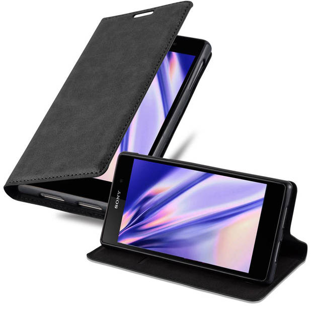 Cadorabo Hoesje geschikt voor Sony Xperia Z1 in ZWARTE NACHT - Beschermhoes Case magnetische sluiting Cover