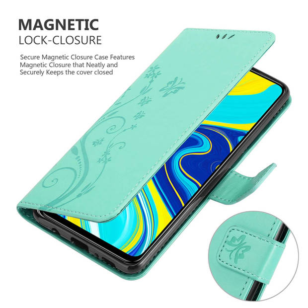 Cadorabo Hoesje geschikt voor Xiaomi RedMi NOTE 9 PRO / NOTE 9S in BLOEMEN TURKOOIS - Beschermhoes Case Cover Bloemen