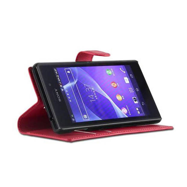 Cadorabo Hoesje geschikt voor Sony Xperia M2 / M2 AQUA in KARMIJN ROOD - Beschermhoes Cover magnetische sluiting Case