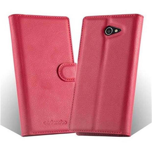 Cadorabo Hoesje geschikt voor Sony Xperia M2 / M2 AQUA in KARMIJN ROOD - Beschermhoes Cover magnetische sluiting Case