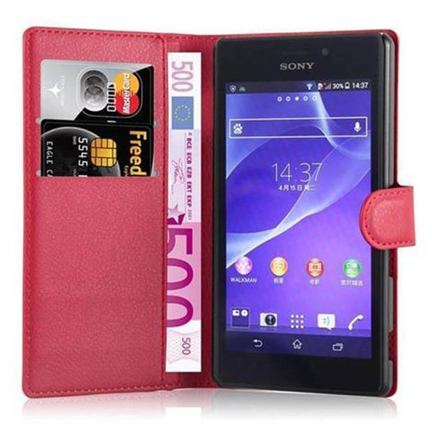 Cadorabo Hoesje geschikt voor Sony Xperia M2 / M2 AQUA in KARMIJN ROOD - Beschermhoes Cover magnetische sluiting Case