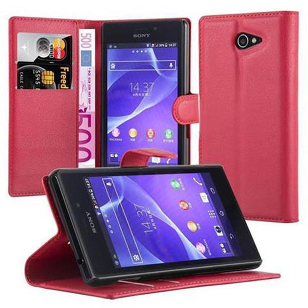 Cadorabo Hoesje geschikt voor Sony Xperia M2 / M2 AQUA in KARMIJN ROOD - Beschermhoes Cover magnetische sluiting Case