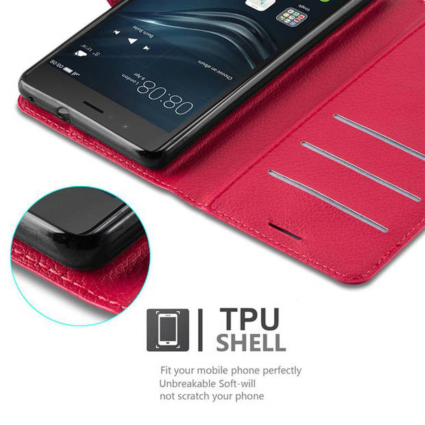 Cadorabo Hoesje geschikt voor Huawei P8 LITE 2017 / P9 LITE 2017 in KARMIJN ROOD - Beschermhoes Cover magnetische