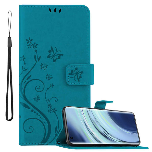 Cadorabo Hoesje geschikt voor Xiaomi Mi 11 5G in Blauw - Beschermhoes Case Cover Bloemen magnetische sluiting