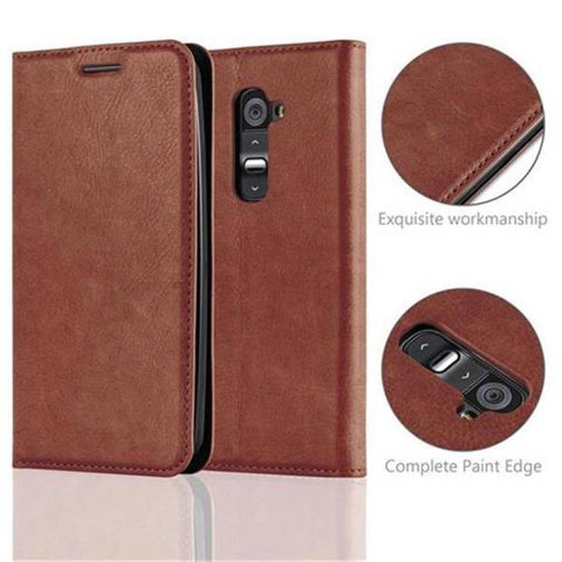 Cadorabo Hoesje geschikt voor LG G2 in CAPPUCCINO BRUIN - Beschermhoes Case magnetische sluiting Cover