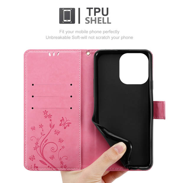 Cadorabo Hoesje geschikt voor Apple iPhone 14 PRO in BLOEMEN ROZE - Beschermhoes Case Cover Bloemen magnetische sluiting