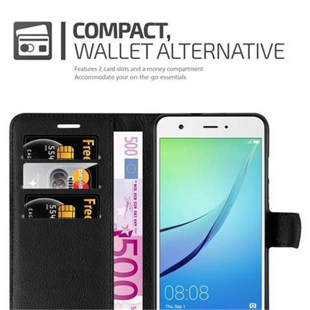 Cadorabo Hoesje geschikt voor Huawei NOVA in PHANTOM ZWART - Beschermhoes Cover magnetische sluiting Case