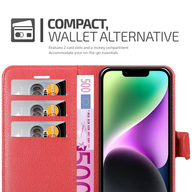 Cadorabo Hoesje geschikt voor Apple iPhone 14 PLUS in KARMIJN ROOD - Beschermhoes Cover magnetische sluiting Case