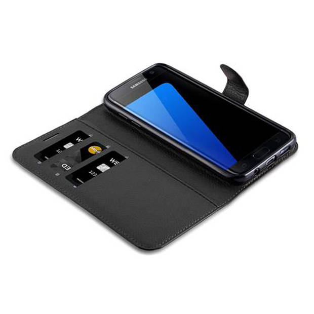 Cadorabo Hoesje geschikt voor Samsung Galaxy S7 EDGE in PHANTOM ZWART - Beschermhoes Cover magnetische sluiting Case