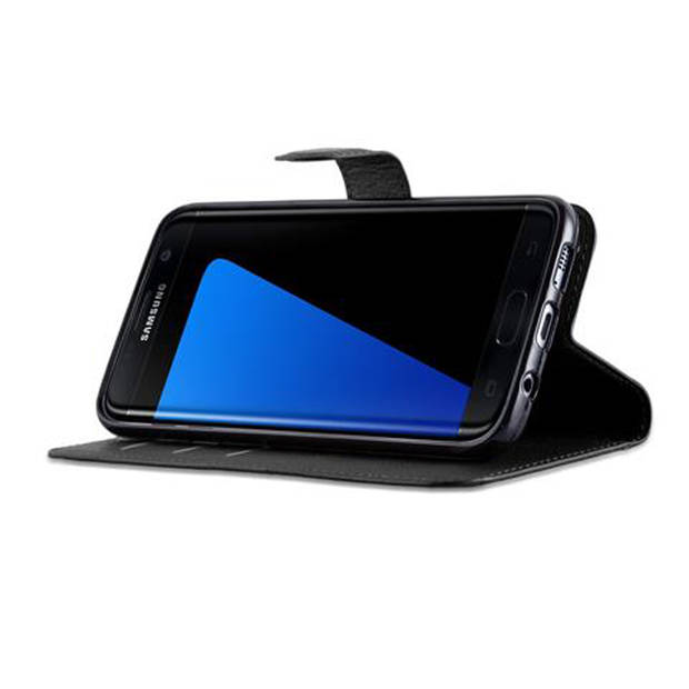 Cadorabo Hoesje geschikt voor Samsung Galaxy S7 EDGE in PHANTOM ZWART - Beschermhoes Cover magnetische sluiting Case