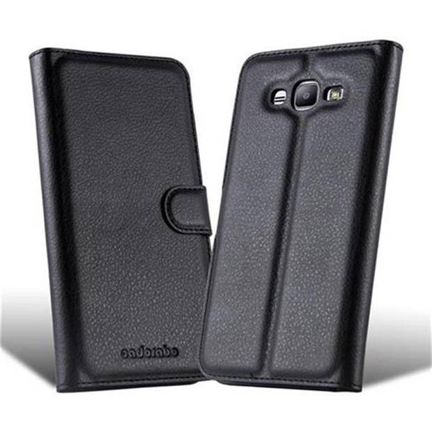 Cadorabo Hoesje geschikt voor Samsung Galaxy J7 2015 in PHANTOM ZWART - Beschermhoes Cover magnetische sluiting Case