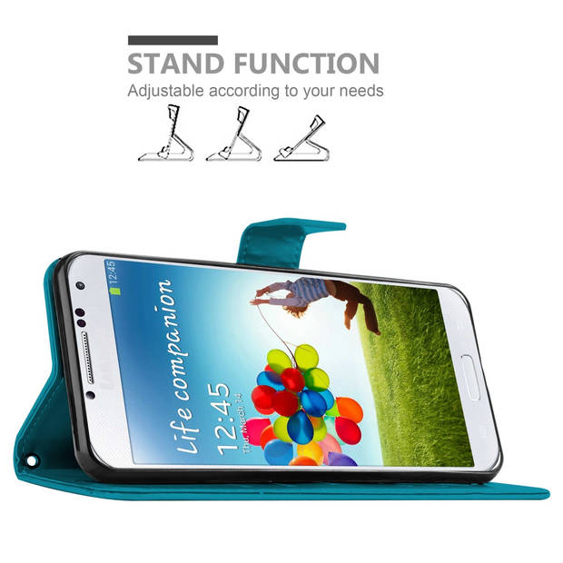 Cadorabo Hoesje geschikt voor Samsung Galaxy S4 in BLOEMEN BLAUW - Beschermhoes Case Cover Bloemen magnetische sluiting