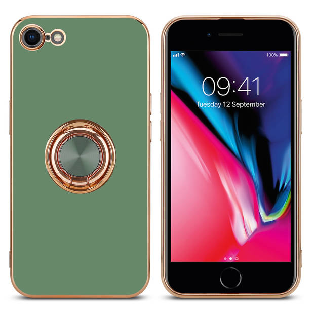 Cadorabo Hoesje geschikt voor Apple iPhone 7 / 7S / 8 / SE 2020 in Glossy Licht Groen - Goud - Beschermhoes