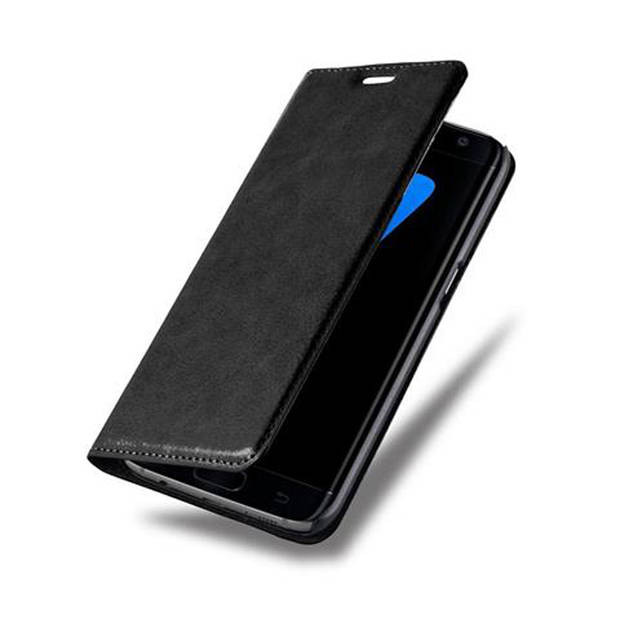 Cadorabo Hoesje geschikt voor Samsung Galaxy S7 EDGE in ZWARTE NACHT - Beschermhoes Case magnetische sluiting Cover