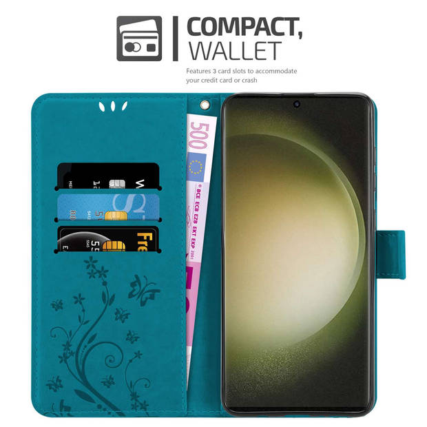 Cadorabo Hoesje geschikt voor Samsung Galaxy S23 ULTRA in BLOEMEN BLAUW - Beschermhoes Case Cover Bloemen magnetische