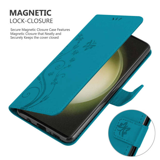 Cadorabo Hoesje geschikt voor Samsung Galaxy S23 ULTRA in BLOEMEN BLAUW - Beschermhoes Case Cover Bloemen magnetische