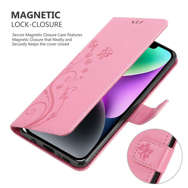 Cadorabo Hoesje geschikt voor Apple iPhone 14 in BLOEMEN ROZE - Beschermhoes Case Cover Bloemen magnetische sluiting